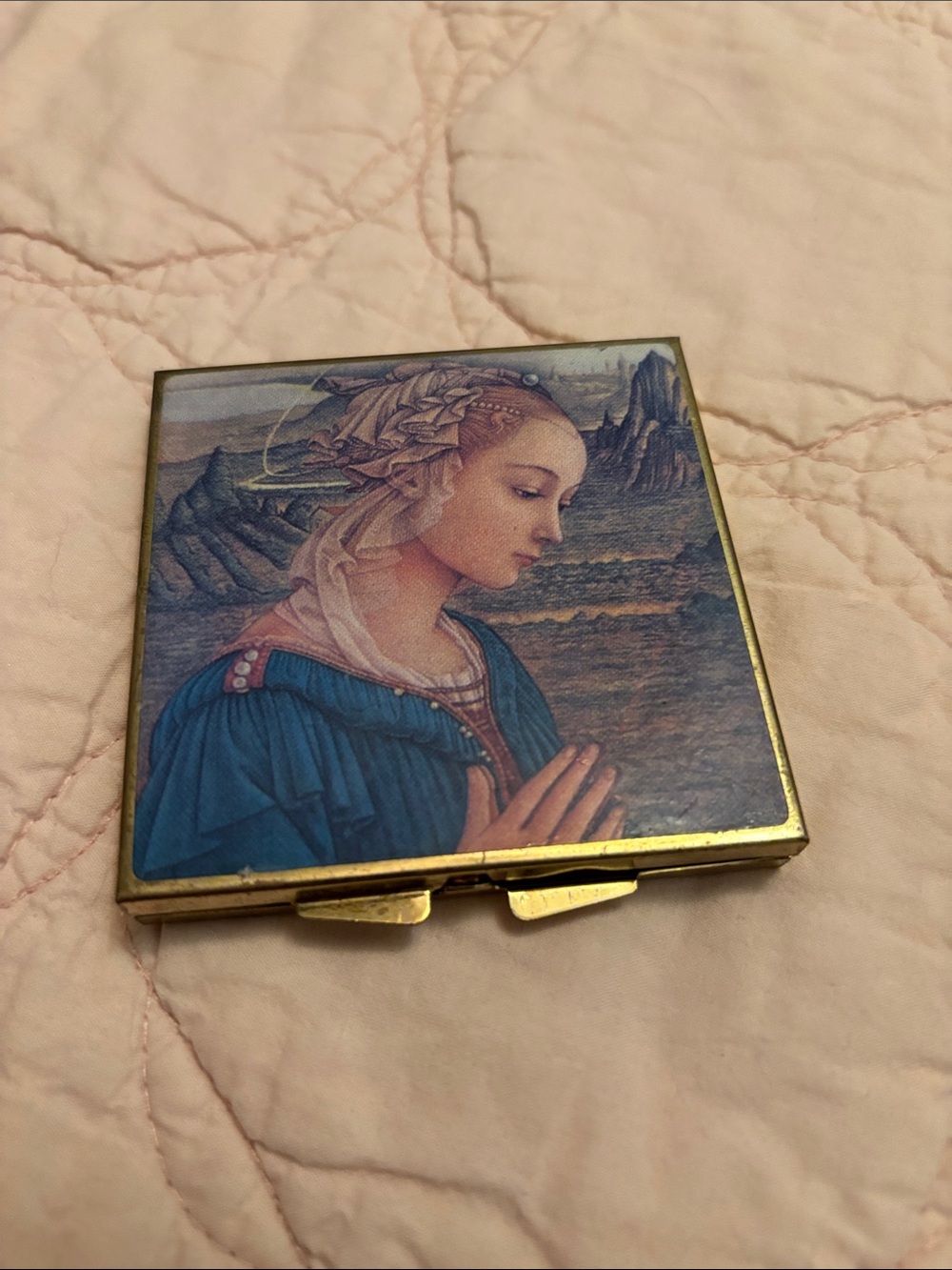 Vintage gold Madonna Pill Box Compact